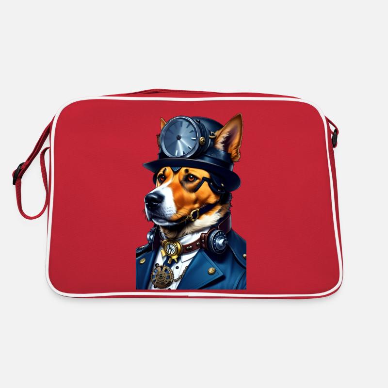 Steampunk Buddy Hund - Retro Tasche - Rot/Weiß