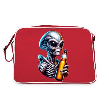 Cool Alien with Beer - Funny Alien Design - Retro Bag - red/white - Back