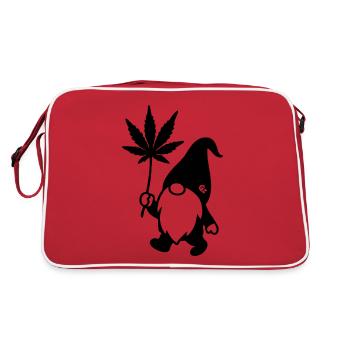 Lustiger Zwerg/Wichtel mit Hanfblatt-Ballon - Retro Tasche - Rot/Weiß - Hinten