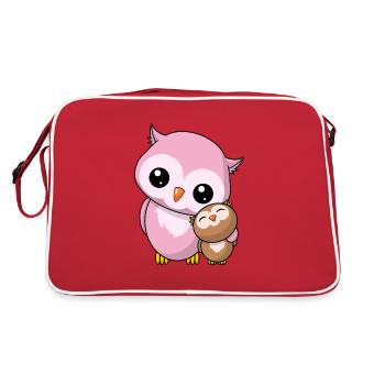 Owls Siblings - Cadeau mignon de chouette Kawaii - Sac Retro - rouge/blanc - Dos