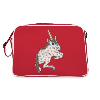 Einhorn mit kleinen gelben Blümchen und Sternchen - Retro Tasche - Rot/Weiß - Hinten