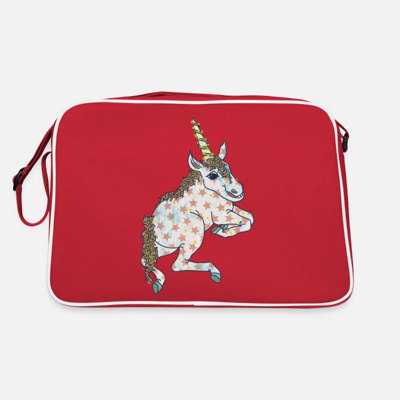 Einhorn mit kleinen gelben Blümchen und Sternchen Retro Tasche