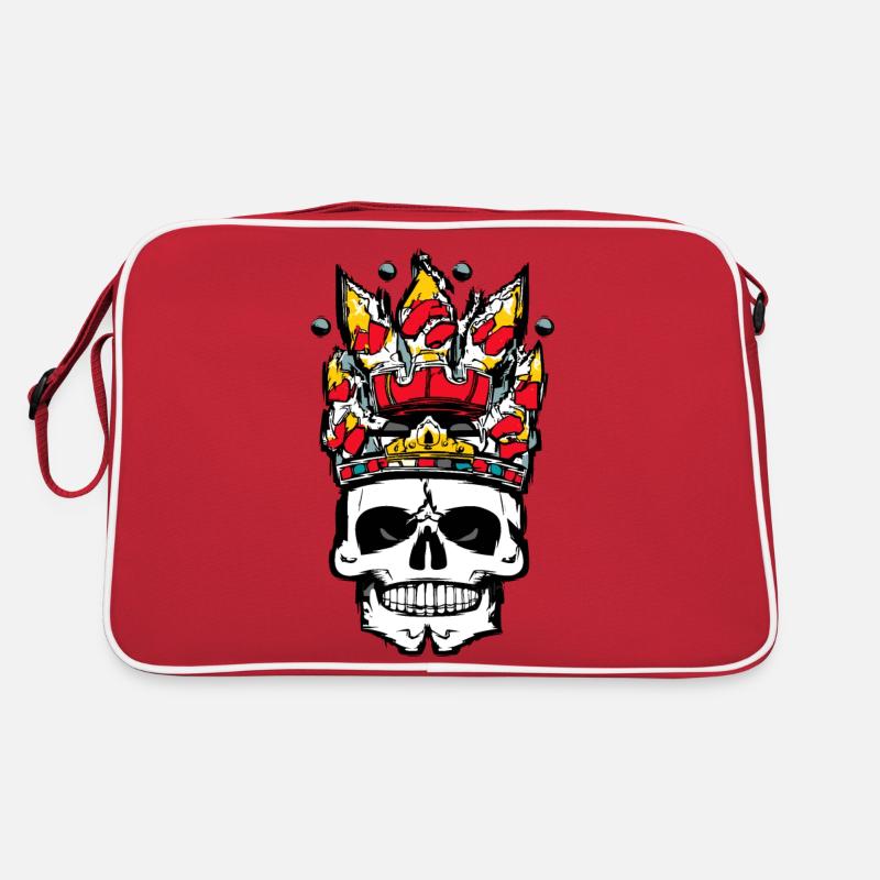Totenkopf mit Krone - Retro Tasche - Rot/Weiß