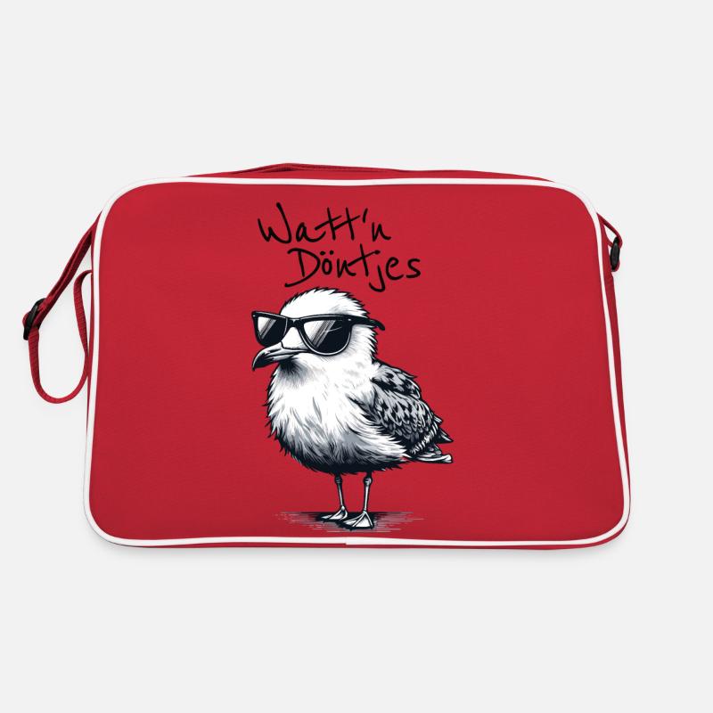 Watt'n Döntjes Coole Möwe plattdeutsch Spruch - Retro Tasche - Rot/Weiß