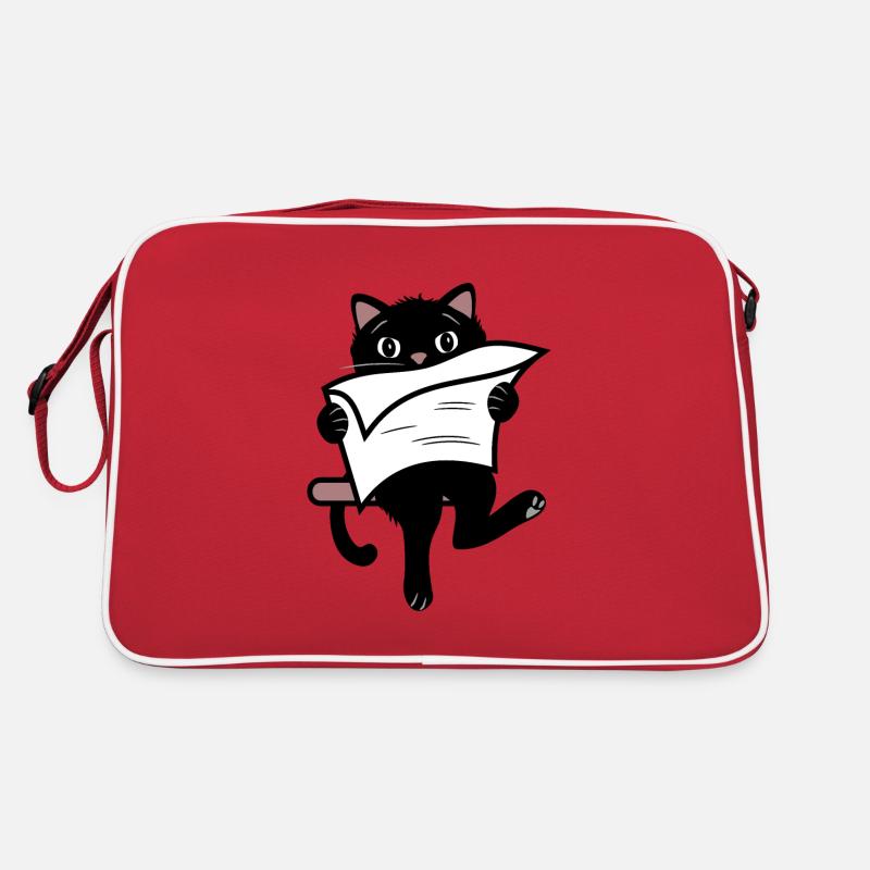 Funny black cat reading newspaper - Retro Bag - red/white