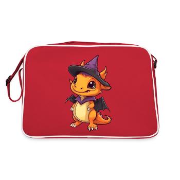 Niedlicher Halloween Drache mit Hexenhut. - Retro Tasche - Rot/Weiß - Hinten