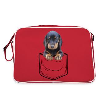 Dachshund Shorthair Dachshund Chest Bag - Retro Bag - red/white - Back