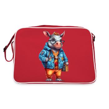 Cute rhinoceros cartoon - Retro Bag - red/white - Back
