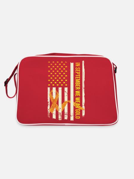 Cancer infantile En septembre, nous portons de l’or - Sac Retro - rouge/blanc - Dos