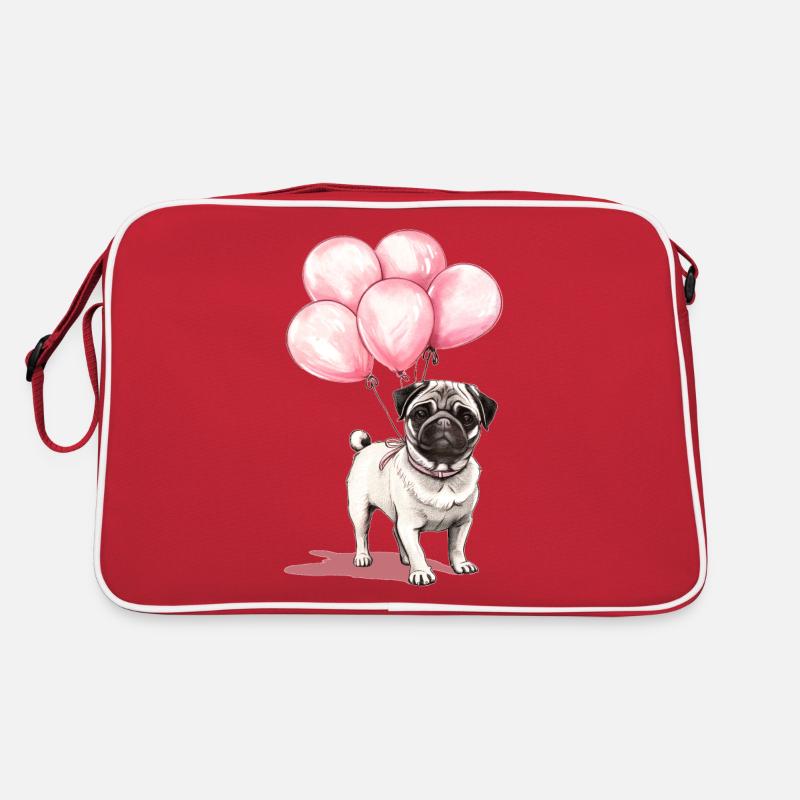 Mops und Luftballons Retro Tasche