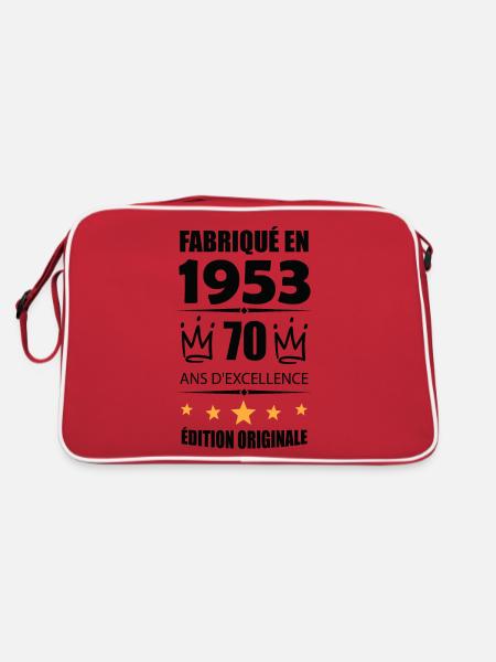 Vintage 1953 70Ans Anniversaire Cadeau Homme Femme - Sac Retro - rouge/blanc - Dos