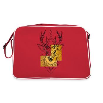 Hirsch Hirschgeweih Tier Geometrisch Gold Kunst - Retro Tasche - Rot/Weiß - Hinten