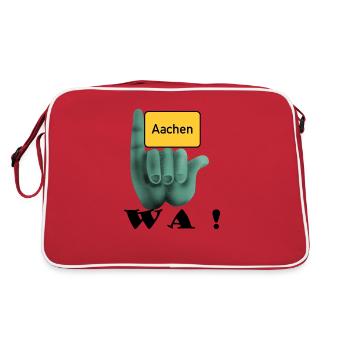 Aachen, wa ! - Ortsschild Aachen mit Klenkes - Retro Tasche - Rot/Weiß - Hinten