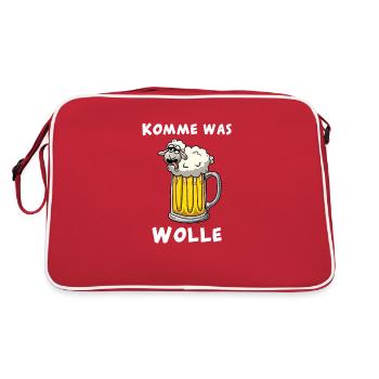 Komme was Wolle - Schaf im Bier - Retro Tasche - Rot/Weiß - Hinten