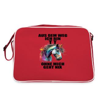 Tuniertrottel ich mach hier alles Pferd Rappe - Retro Tasche - Rot/Weiß - Hinten