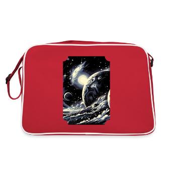 Cosmic Voyage: Grafisches Galaxien- und Planetendesign - Retro Tasche - Rot/Weiß - Hinten