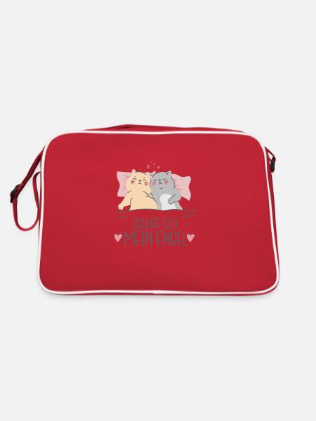Schlaf gut mein Engel schlafende Katze - Retro Tasche - Rot/Weiß - Hinten