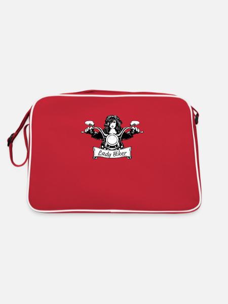 SL10 Lady Biker Mädchen auf Motorrädern immer auf zwei Rädern - Retro Tasche - Rot/Weiß - Hinten