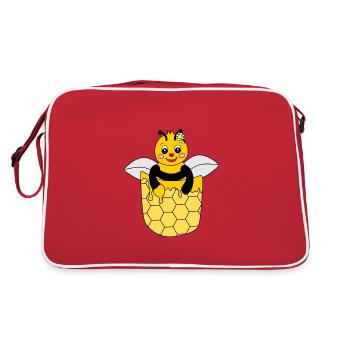 süße Biene in Brusttasche - Retro Tasche - Rot/Weiß - Hinten