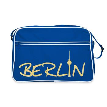 Berlin Schriftzug - Retro Tasche - Blau/Weiß - Vorne