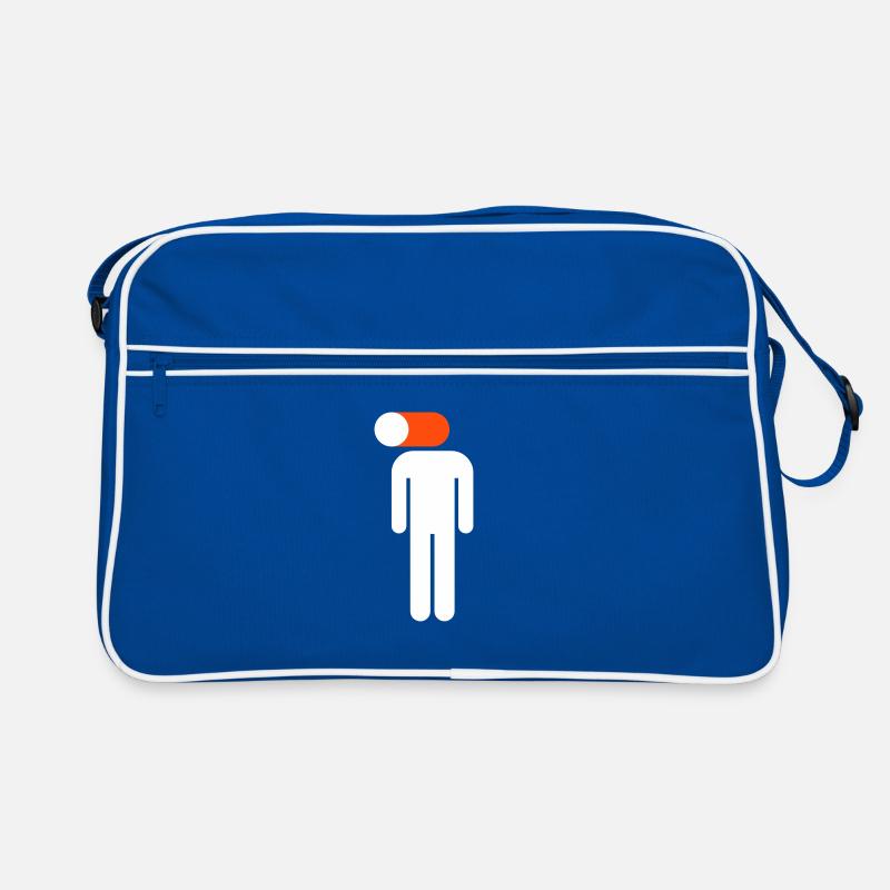 Handy an, Gehirn aus Piktogramm - Retro Tasche - Blau/Weiß