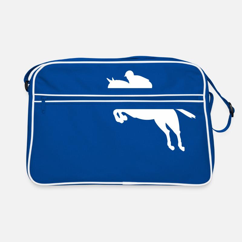 saut d'obstacles, cheval de saut, cheval - Sac Retro - bleu/blanc