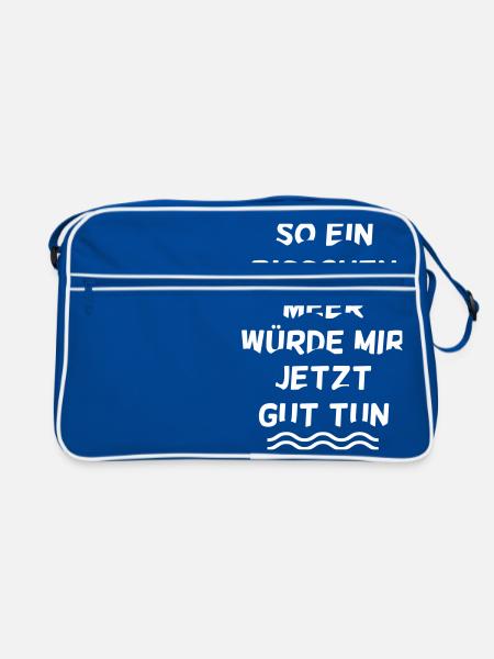 bisschen Meer würde gut tun Strand Surfer Kiten - Retro Tasche - Blau/Weiß - Vorne