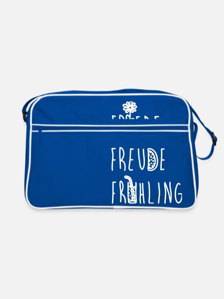 Friede Freude Frühling - Retro Tasche - Blau/Weiß - Vorne