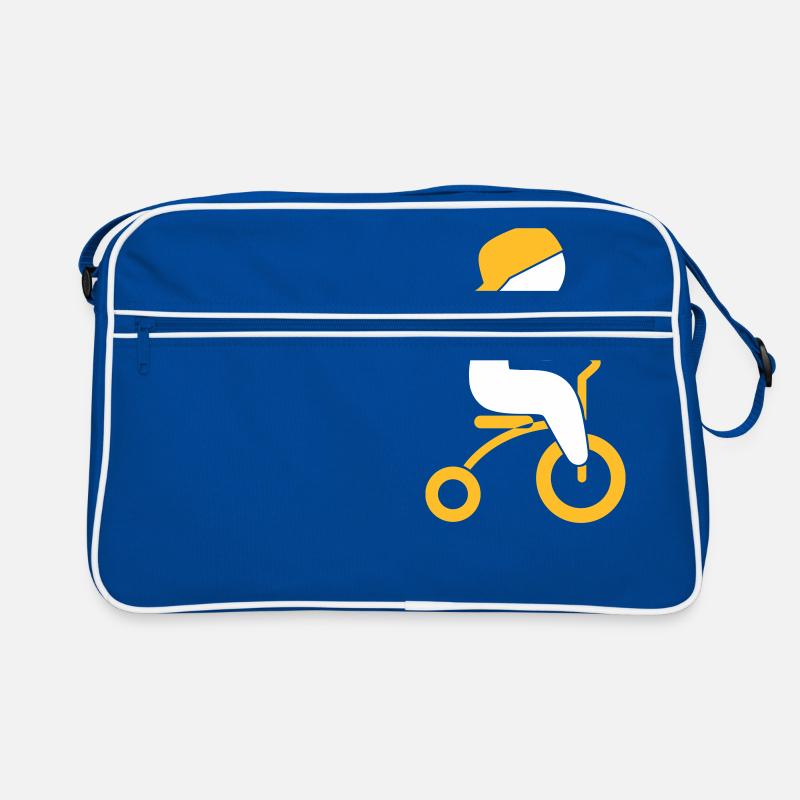 Junge, der sein Dreiräder reitet - Retro Tasche - Blau/Weiß