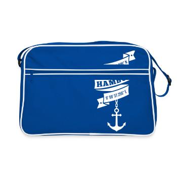 Hamburg Koordinaten Längengrad Breitengrad Anker - Retro Tasche - Blau/Weiß - Vorne
