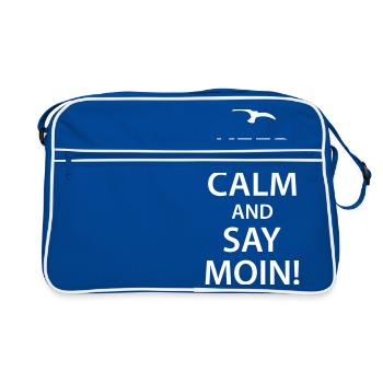 keep calm and say moin Norddeutsch Hamburg Möwe - Retro Tasche - Blau/Weiß - Vorne