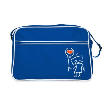 Verliebter Roboter mit Herz - Retro Tasche - Blau/Weiß - Vorne