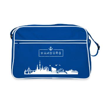 Skyline Hansestadt Hamburg, HH, Stadt, Deutschland - Retro Tasche - Blau/Weiß - Vorne