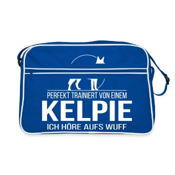 KELPIE ich höre aufs wuff - Retro Tasche - Blau/Weiß - Vorne