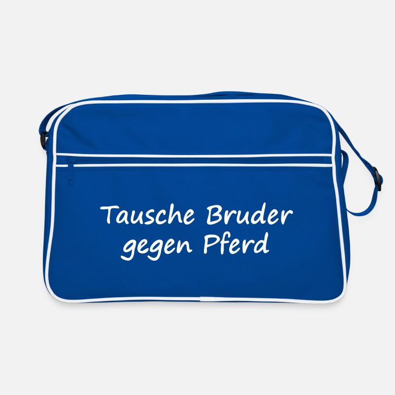 Tausche Bruder gegen Pferd - Retro Tasche - Blau/Weiß