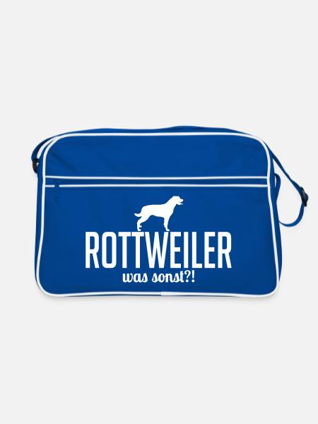 ROTTWEILER was sonst Hundespruch Wilsigns Hunde - Retro Tasche - Blau/Weiß - Vorne