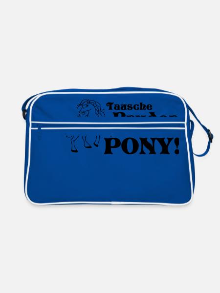 Tausche Bruder gegen Pony Spruch - Retro Tasche - Blau/Weiß - Vorne