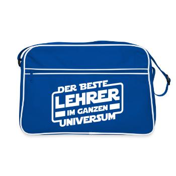 Bester Lehrer im Universum - Retro Tasche - Blau/Weiß - Vorne