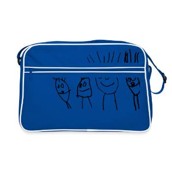 Olce Familie Zeichnung - Retro Tasche - Blau/Weiß - Vorne