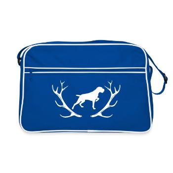 Deutsch Drahthaar - Geweih - Silhouette - Retro Tasche - Blau/Weiß - Vorne