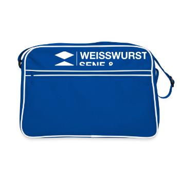 Weißwurst, Senf und Brezen bayrisches Geschenk - Retro Tasche - Blau/Weiß - Vorne