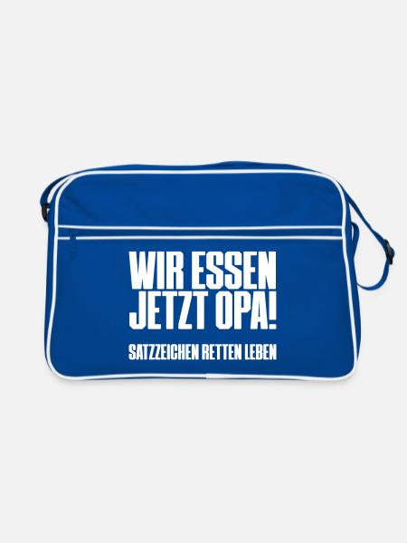 Satzzeichen retten Leben! - Retro Tasche - Blau/Weiß - Vorne
