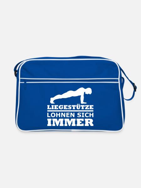 Liegestütze lohnen sich immer - Retro Tasche - Blau/Weiß - Vorne