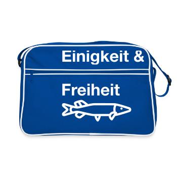 Einigkeit und Hecht und Freiheit - Angler - Angeln - Retro Tasche - Blau/Weiß - Vorne