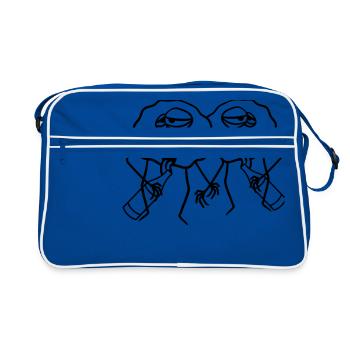 2 friends team couple drinking drinking thirst bottle b - Retro Bag - blue/white - Front