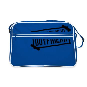 papier de notes collé sur papier Propriété de mon garçon - Sac Retro - bleu/blanc - Devant