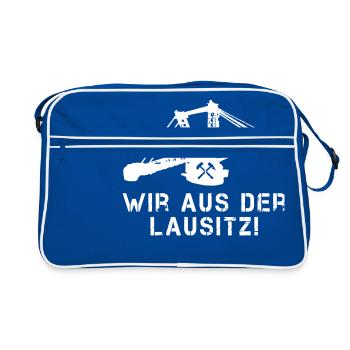 Wir aus der Lausitz! - Retro Tasche - Blau/Weiß - Vorne