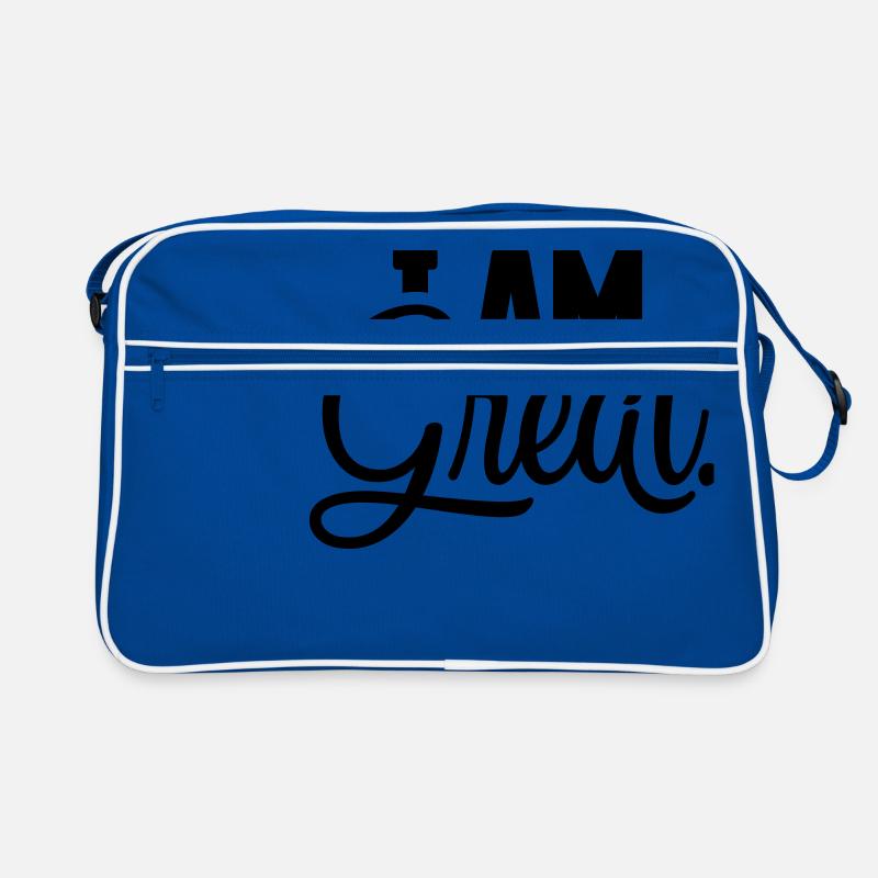 I AM Great Spruch - Retro Tasche - Blau/Weiß