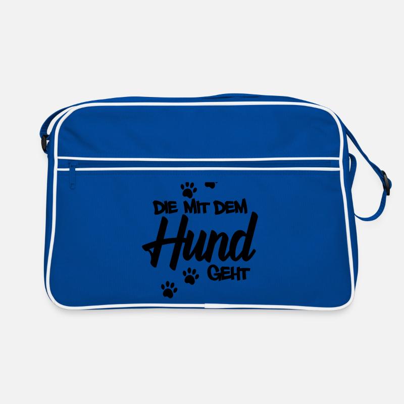 Die mit dem Hund geht | Farbe änderbar - Retro Tasche - Blau/Weiß