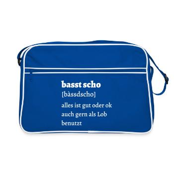 Basst scho - bayrischer Spruch - Retro Tasche - Blau/Weiß - Vorne